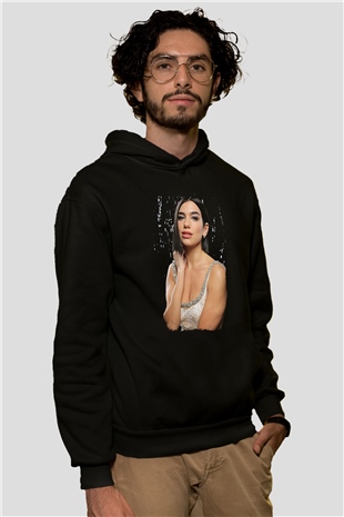 Dua Lipa Baskılı Unisex Siyah Hoodie