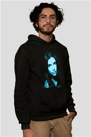 Dua Lipa Baskılı Unisex Siyah Hoodie