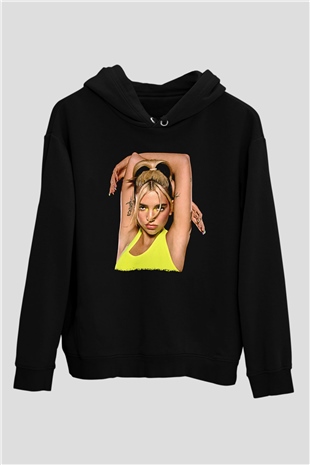 Dua Lipa Baskılı Unisex Siyah Hoodie