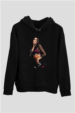 Dua Lipa Baskılı Unisex Siyah Hoodie