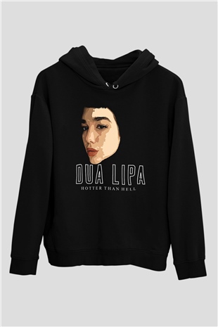 Dua Lipa Baskılı Unisex Siyah Hoodie