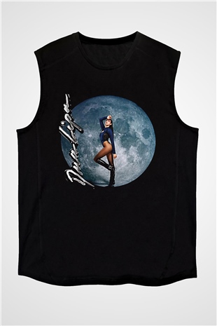 Dua Lipa Baskılı Unisex Siyah Kolsuz Tişört - Tshirt