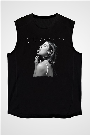 Dua Lipa Baskılı Unisex Siyah Kolsuz Tişört - Tshirt
