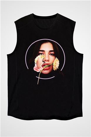 Dua Lipa Baskılı Unisex Siyah Kolsuz Tişört - Tshirt