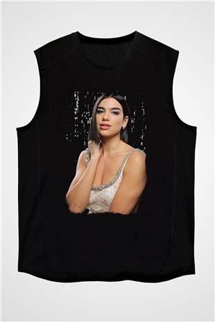 Dua Lipa Baskılı Unisex Siyah Kolsuz Tişört - Tshirt