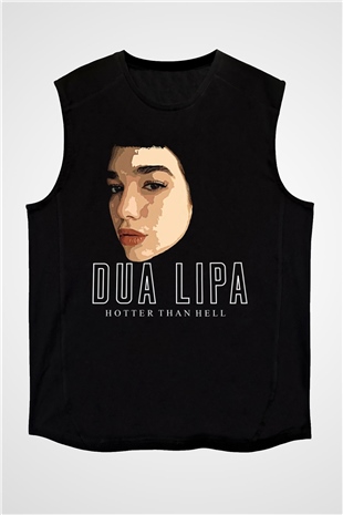 Dua Lipa Baskılı Unisex Siyah Kolsuz Tişört - Tshirt