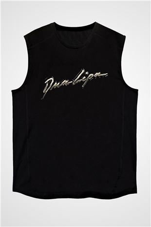 Dua Lipa Baskılı Unisex Siyah Kolsuz Tişört - Tshirt