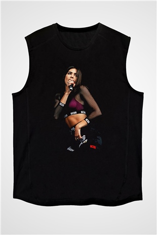 Dua Lipa Baskılı Unisex Siyah Kolsuz Tişört - Tshirt