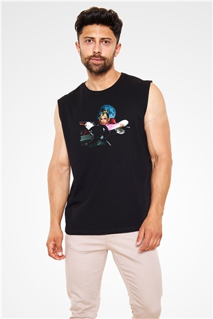 Dua Lipa Baskılı Unisex Siyah Kolsuz Tişört - Tshirt