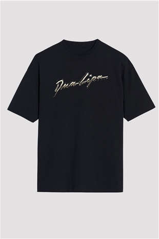 Dua Lipa Baskılı Unisex Siyah Oversize Tişört - Tshirt