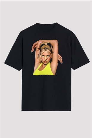 Dua Lipa Baskılı Unisex Siyah Oversize Tişört - Tshirt