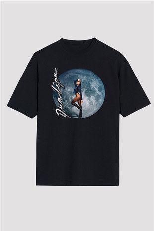 Dua Lipa Baskılı Unisex Siyah Oversize Tişört - Tshirt