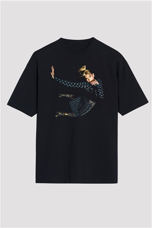 Dua Lipa Baskılı Unisex Siyah Oversize Tişört - Tshirt
