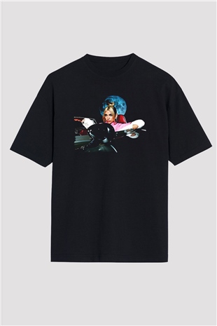 Dua Lipa Baskılı Unisex Siyah Oversize Tişört - Tshirt