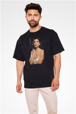 Dua Lipa Baskılı Unisex Siyah Oversize Tişört - Tshirt