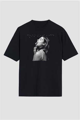 Dua Lipa Baskılı Unisex Siyah Oversize Tişört - Tshirt