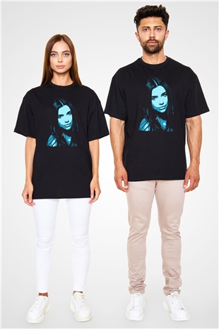 Dua Lipa Baskılı Unisex Siyah Oversize Tişört - Tshirt