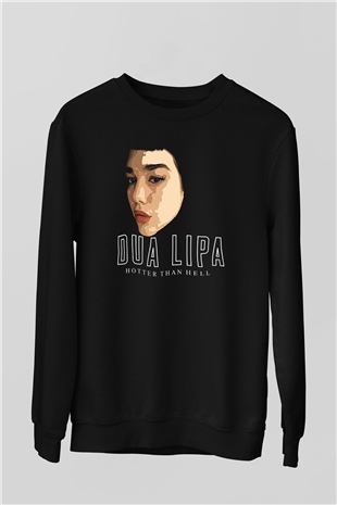 Dua Lipa Baskılı Unisex Siyah Sweatshirt
