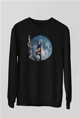 Dua Lipa Baskılı Unisex Siyah Sweatshirt