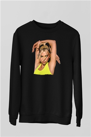 Dua Lipa Baskılı Unisex Siyah Sweatshirt
