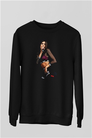Dua Lipa Baskılı Unisex Siyah Sweatshirt