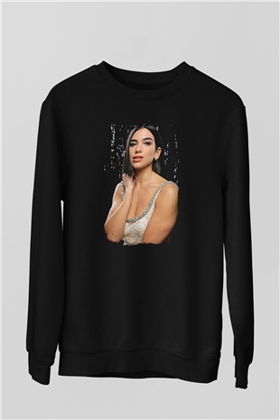 Dua Lipa Baskılı Unisex Siyah Sweatshirt