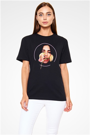Dua Lipa Baskılı Unisex Siyah Tişört - Tshirt