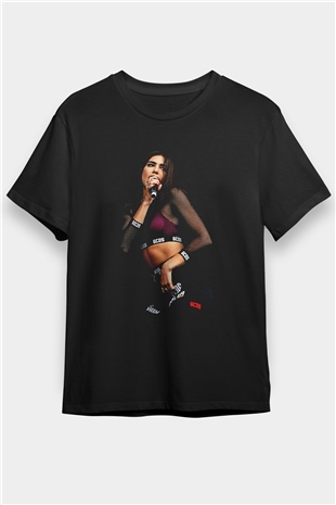Dua Lipa Baskılı Unisex Siyah Tişört - Tshirt