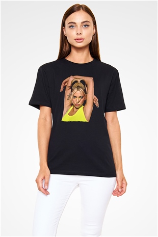 Dua Lipa Baskılı Unisex Siyah Tişört - Tshirt