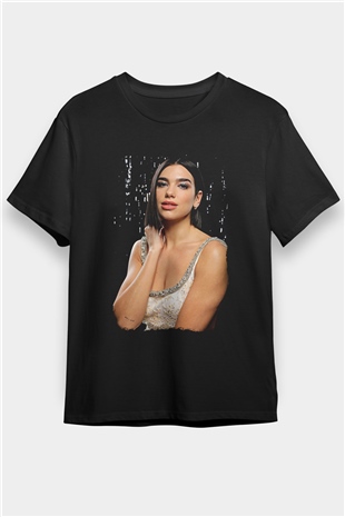 Dua Lipa Baskılı Unisex Siyah Tişört - Tshirt
