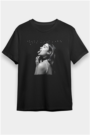 Dua Lipa Baskılı Unisex Siyah Tişört - Tshirt