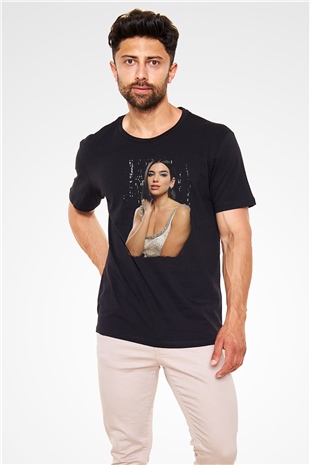 Dua Lipa Baskılı Unisex Siyah Tişört - Tshirt
