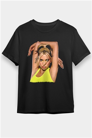 Dua Lipa Baskılı Unisex Siyah Tişört - Tshirt