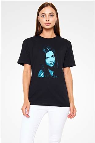 Dua Lipa Baskılı Unisex Siyah Tişört - Tshirt