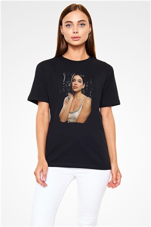 Dua Lipa Baskılı Unisex Siyah Tişört - Tshirt