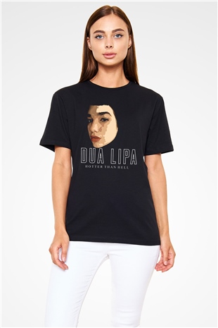 Dua Lipa Baskılı Unisex Siyah Tişört - Tshirt