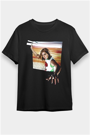 Dua Lipa Baskılı Unisex Siyah Tişört - Tshirt