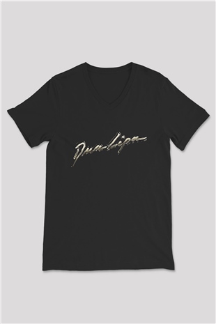 Dua Lipa Baskılı Unisex Siyah V Yaka Tişört - Tshirt