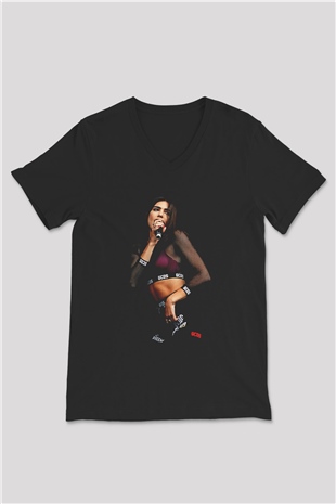 Dua Lipa Baskılı Unisex Siyah V Yaka Tişört - Tshirt
