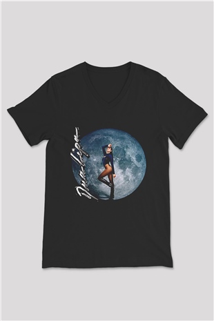 Dua Lipa Baskılı Unisex Siyah V Yaka Tişört - Tshirt