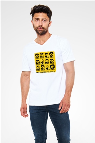 Dubioza Kolektiv Baskılı Unisex Beyaz V Yaka Tişört