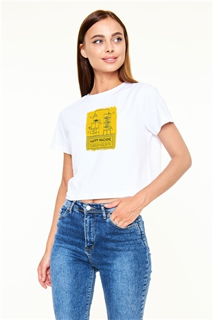 Dubioza Kolektiv Baskılı Unisex Beyaz Crop Top Tişört