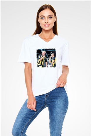Dubioza Kolektiv Baskılı Unisex Beyaz V Yaka Tişört