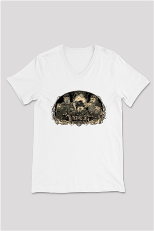 Duck Dynasty Beyaz Unisex V Yaka Tişört