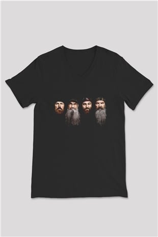 Duck Dynasty Siyah Unisex V Yaka Tişört