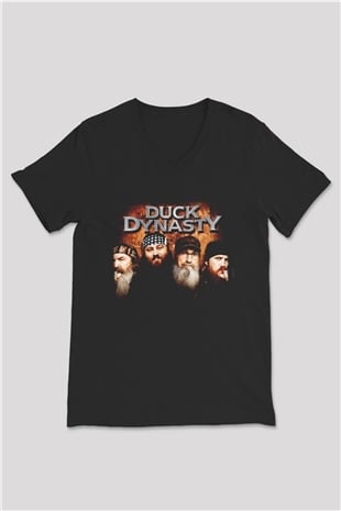 Duck Dynasty Siyah Unisex V Yaka Tişört