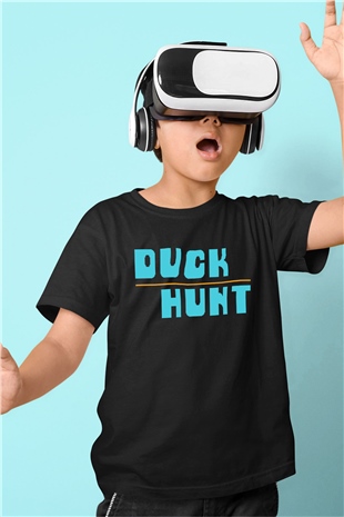 Duck Hunt Baskılı Siyah Unisex Çocuk Tişört