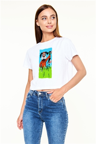 Duck Hunt Beyaz  Crop Top Tişört