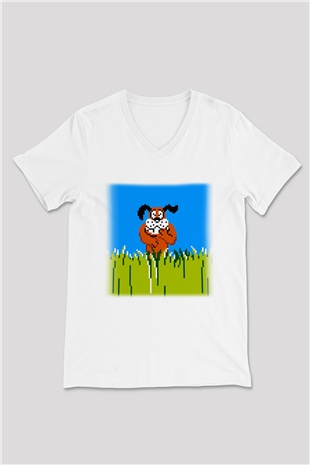 Duck Hunt Beyaz Unisex V Yaka Tişört T-Shirt