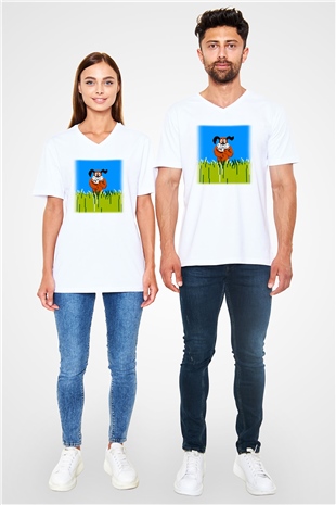 Duck Hunt Beyaz Unisex V Yaka Tişört T-Shirt